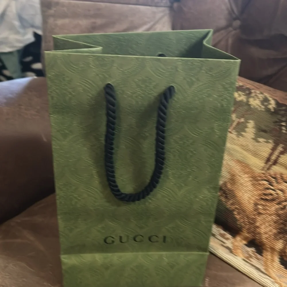 Gucci Gift Bag Green 11’X 6.5’. W/Cord Handles EUC